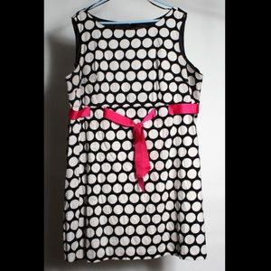 Black/White Polka Dot Midi Dress w Pink Ribbon